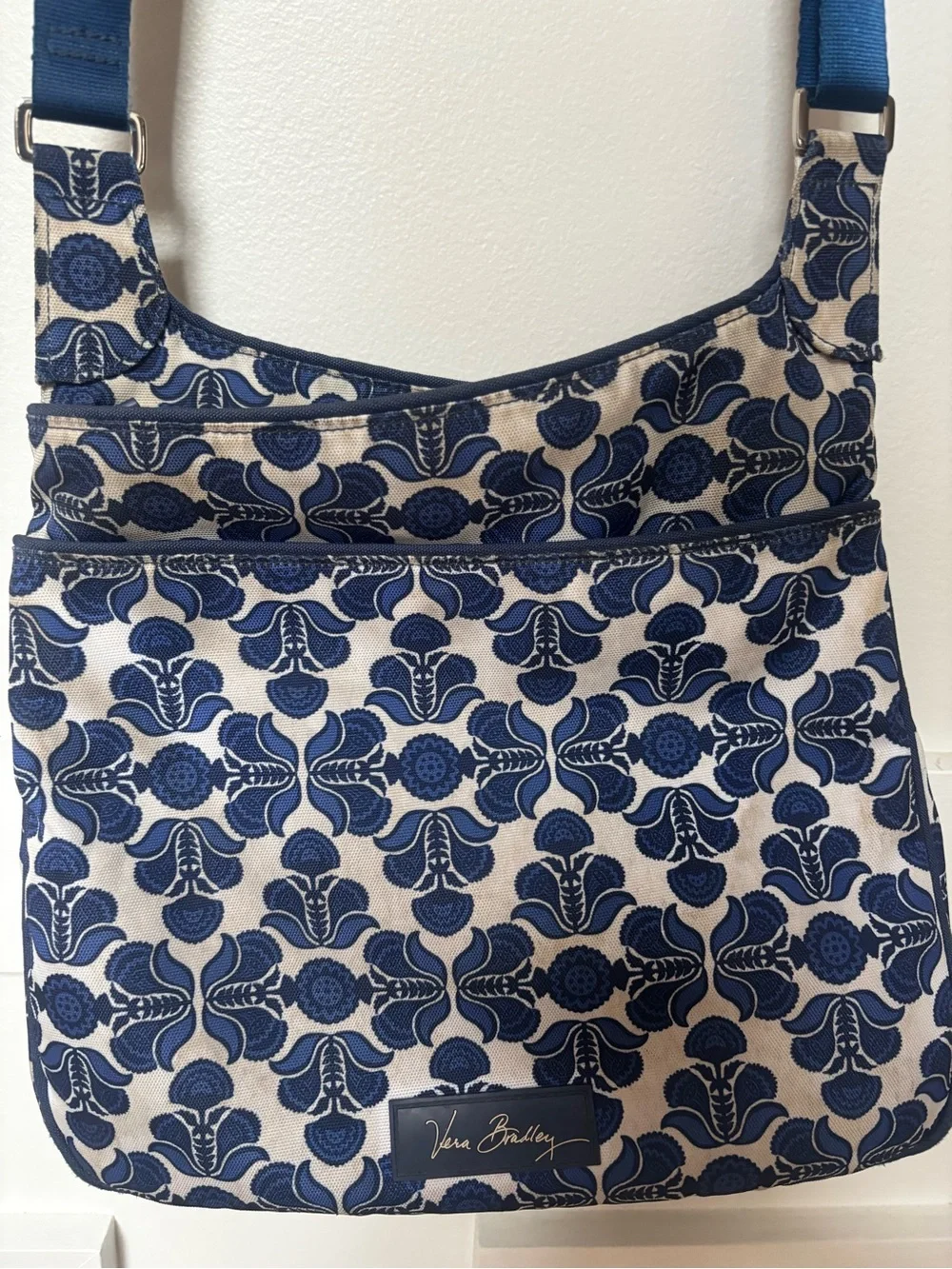Vera Bradley Cobalt Tile Blue & White Handbag Shoulder Bag Adjustable Strap EUC